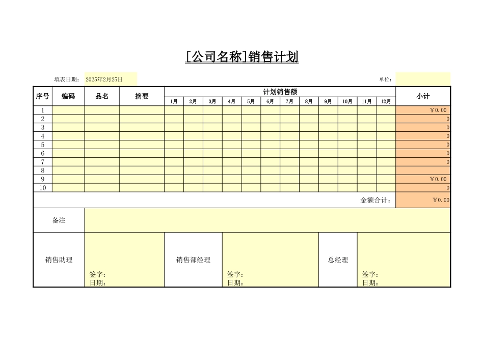 2025年公司管理表格：销售计划.xls_第1页