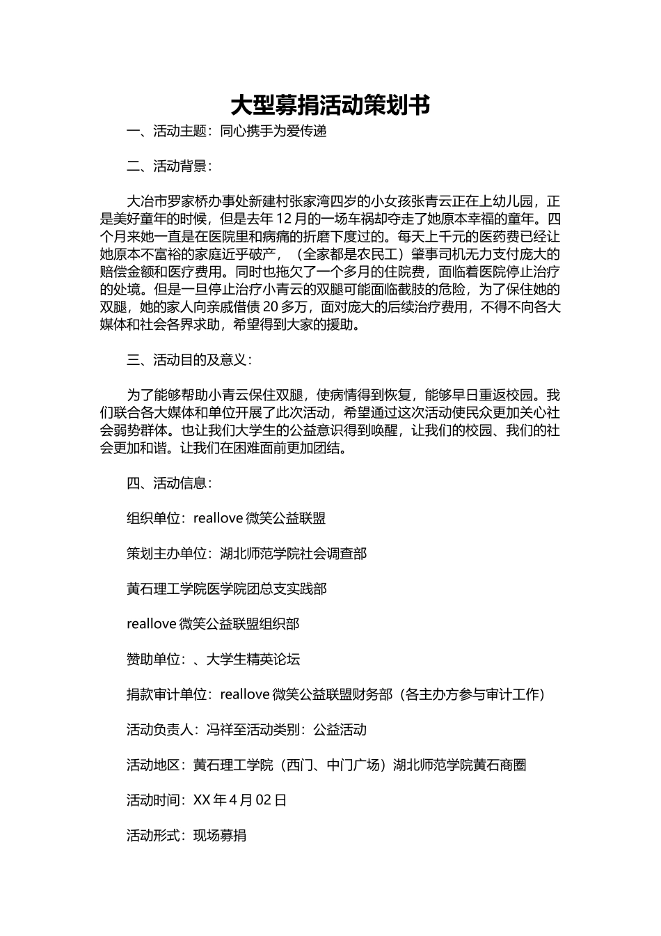2025年人力资源制度：30-大型募捐活动策划书.docx_第1页