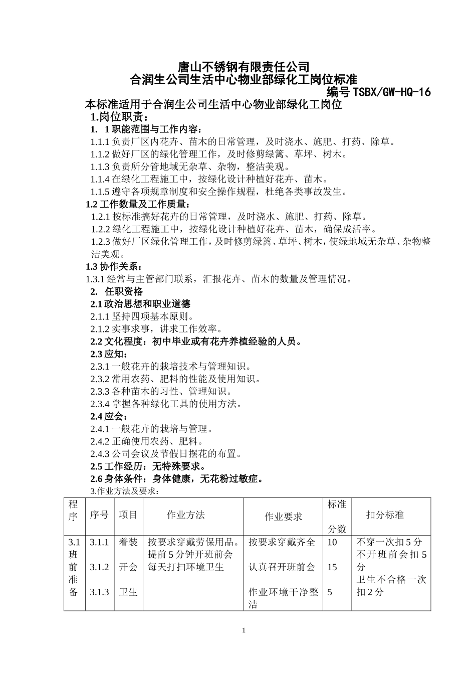 2025年人力资源制度：绿化工岗位标准.doc_第1页