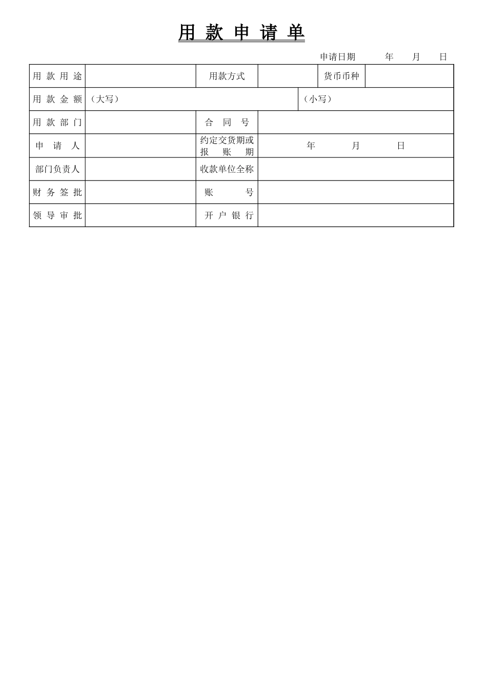 2025年公司管理表格：用款申请单模板.xls_第2页