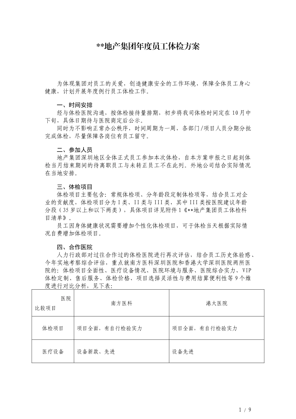 2025年人力资源制度：4、地产集团年度员工体检方案.docx_第1页