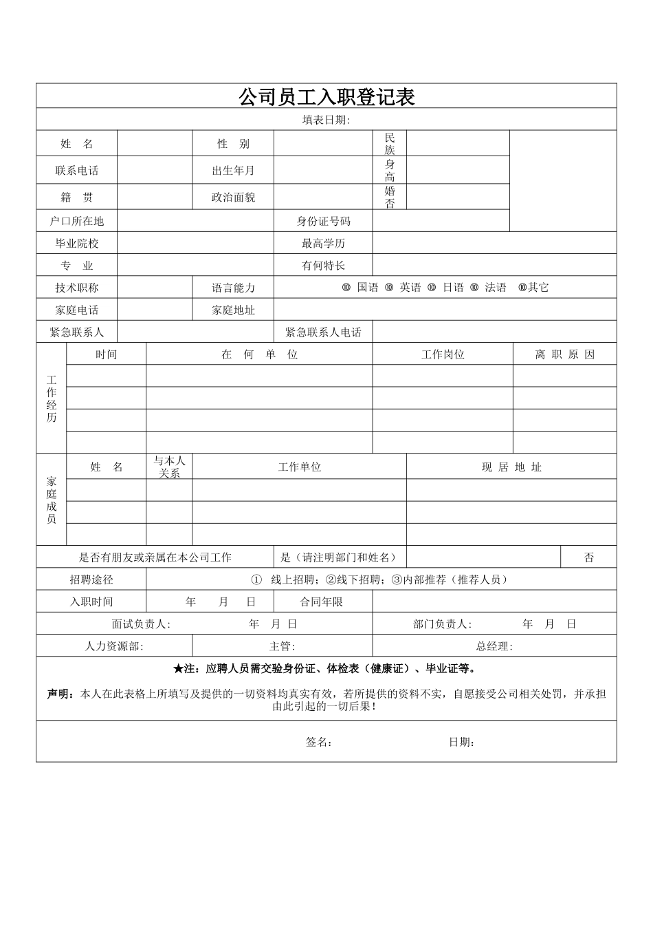 2025年人力资源制度：05-企业员工入职登记表.docx_第1页