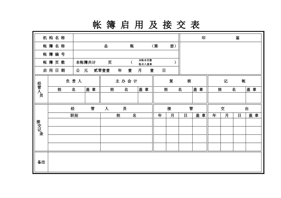 2025年公司管理表格：帐簿启用及接交表【山大教育】.xls_第1页