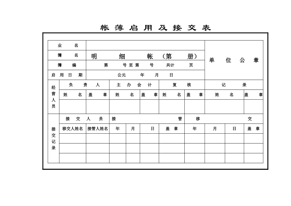 2025年公司管理表格：帐簿启用及接交表【山大教育】.xls_第2页