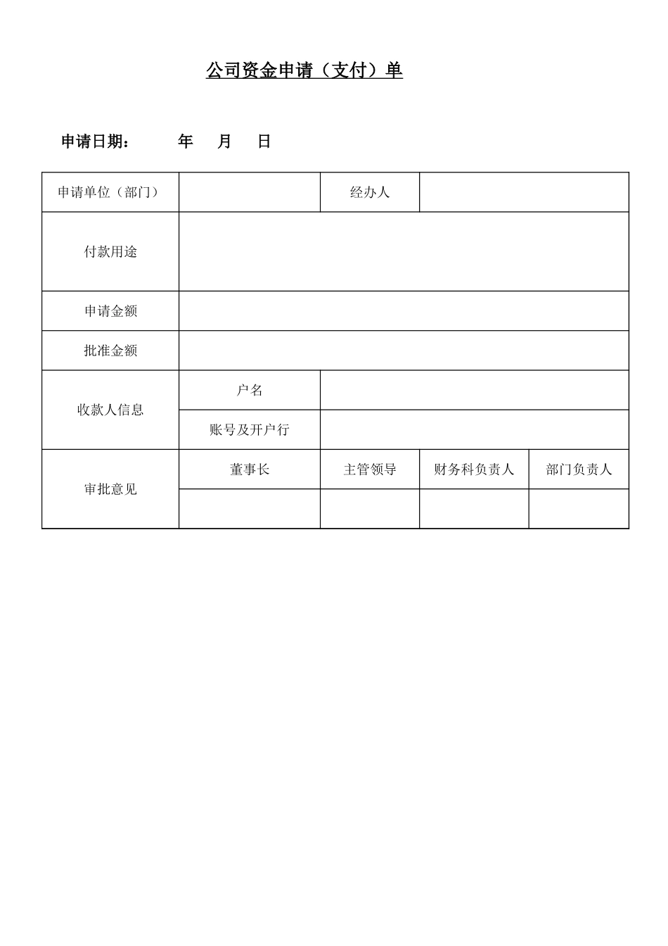 2025年公司管理表格：资金申请单支付单模板.xls_第1页