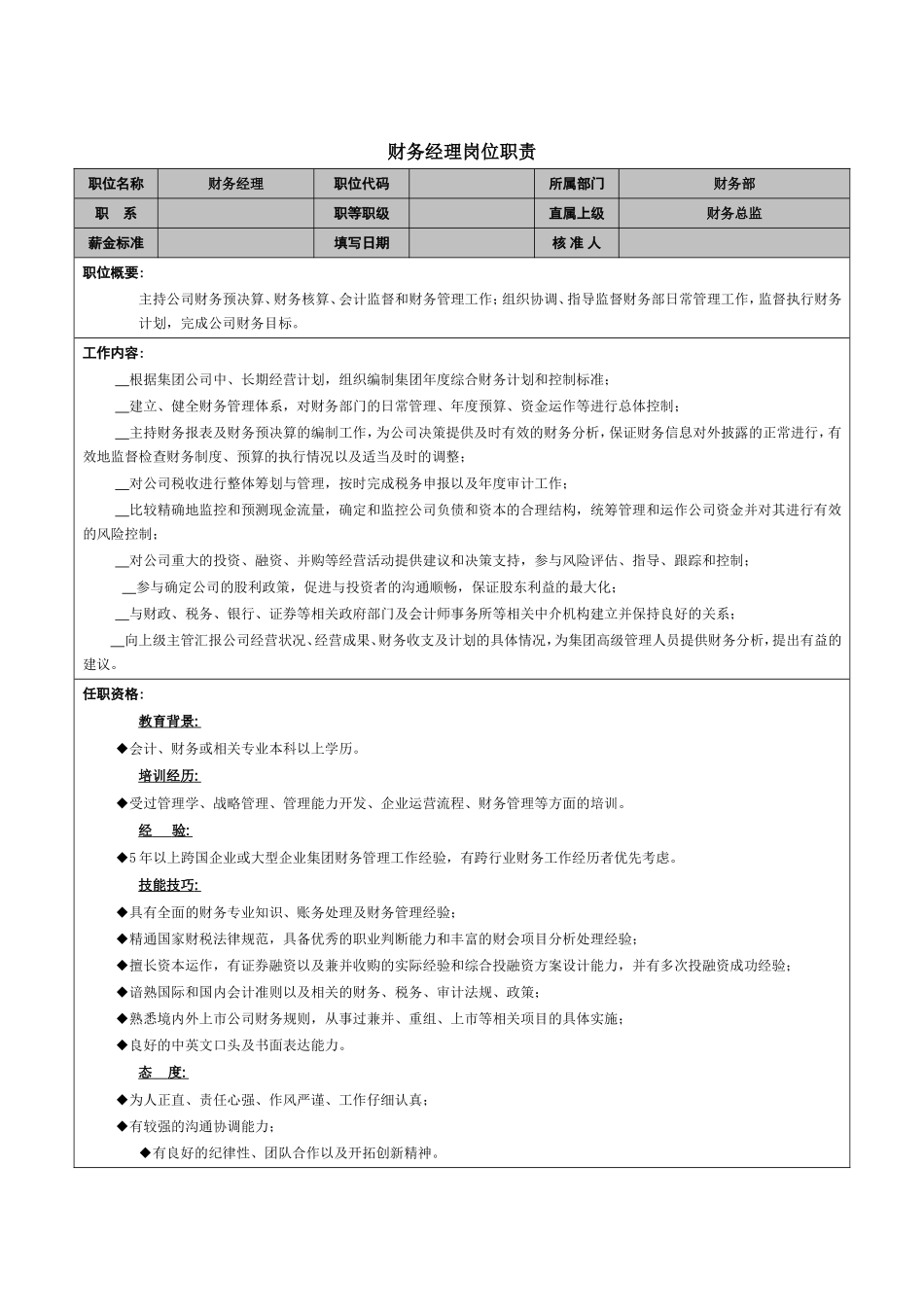 2025年人力资源制度：财务经理岗位职责.doc_第1页