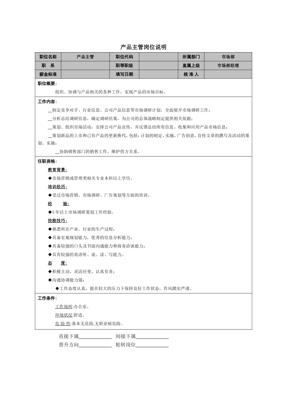 2025年人力资源制度：产品主管岗位说明.doc_第1页