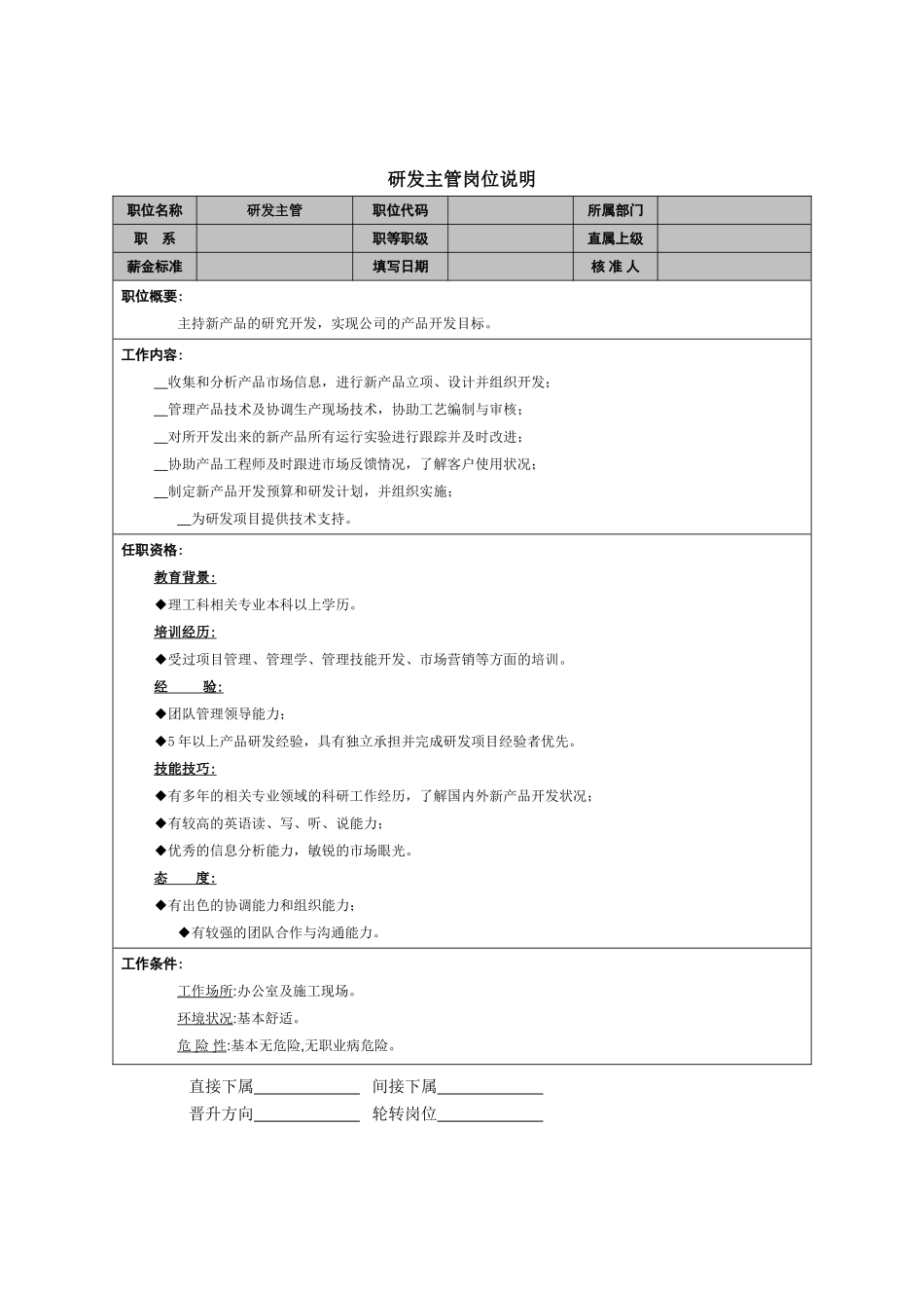 2025年人力资源制度：研发主管岗位说明.doc_第1页