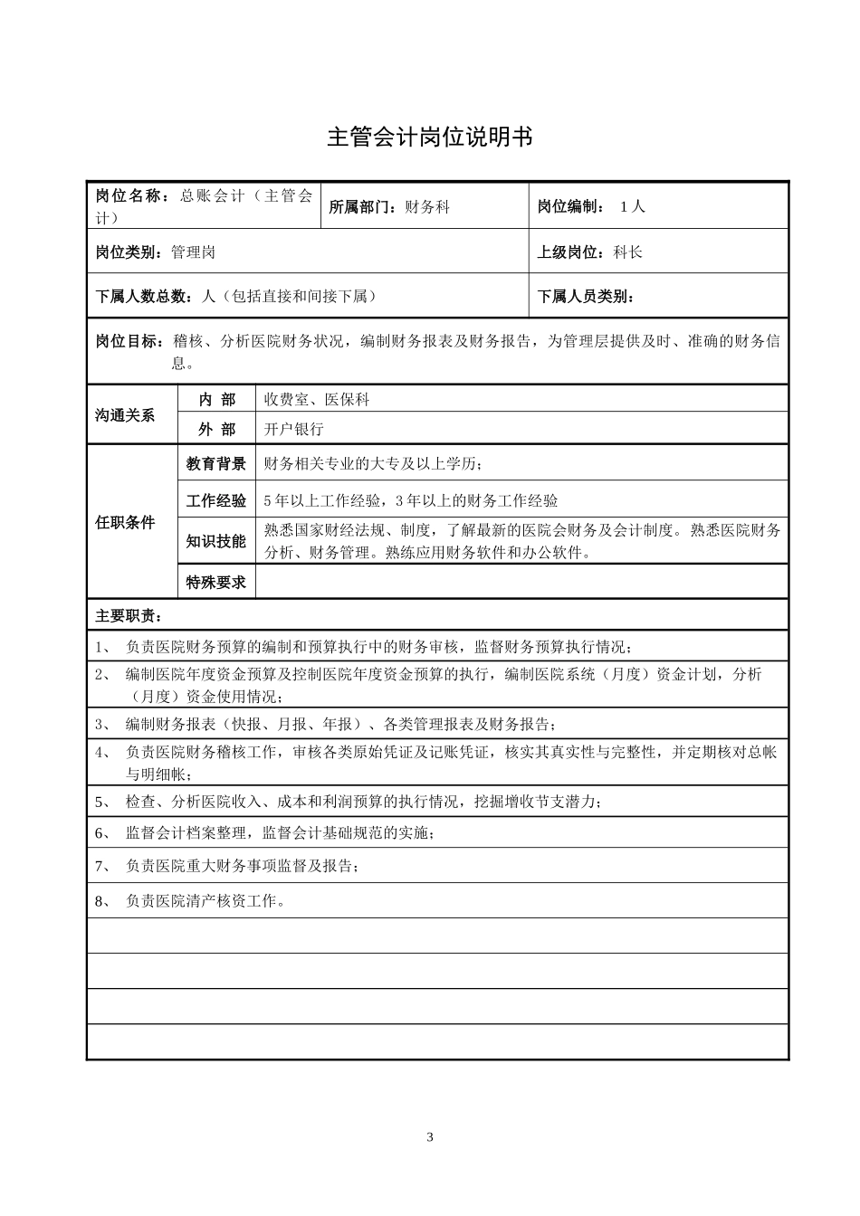 2025年人力资源制度：医院财务科岗位说明书.docx_第3页