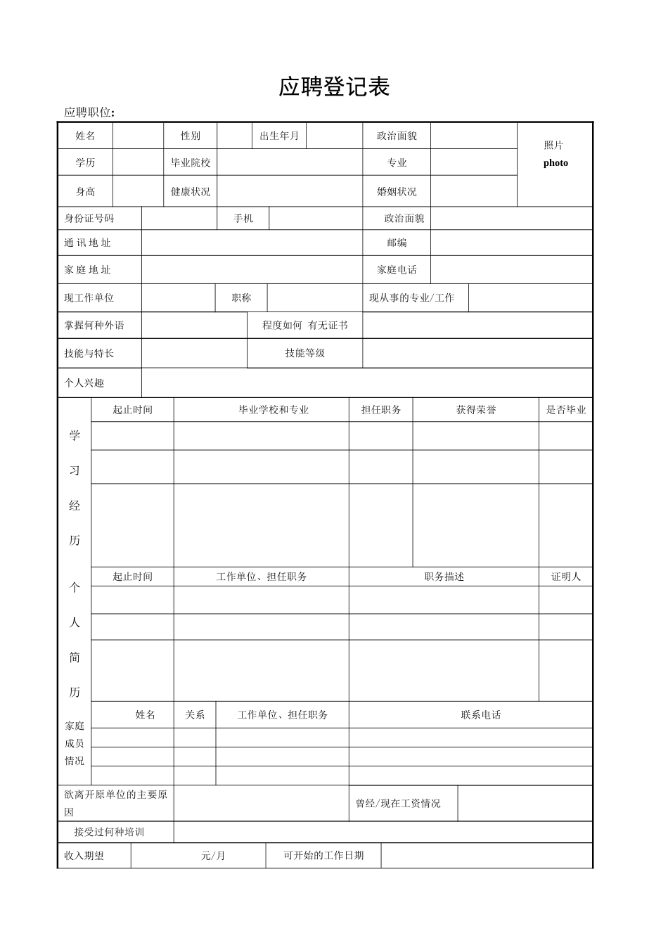 2025年人力资源制度：应聘登记表1.doc_第1页