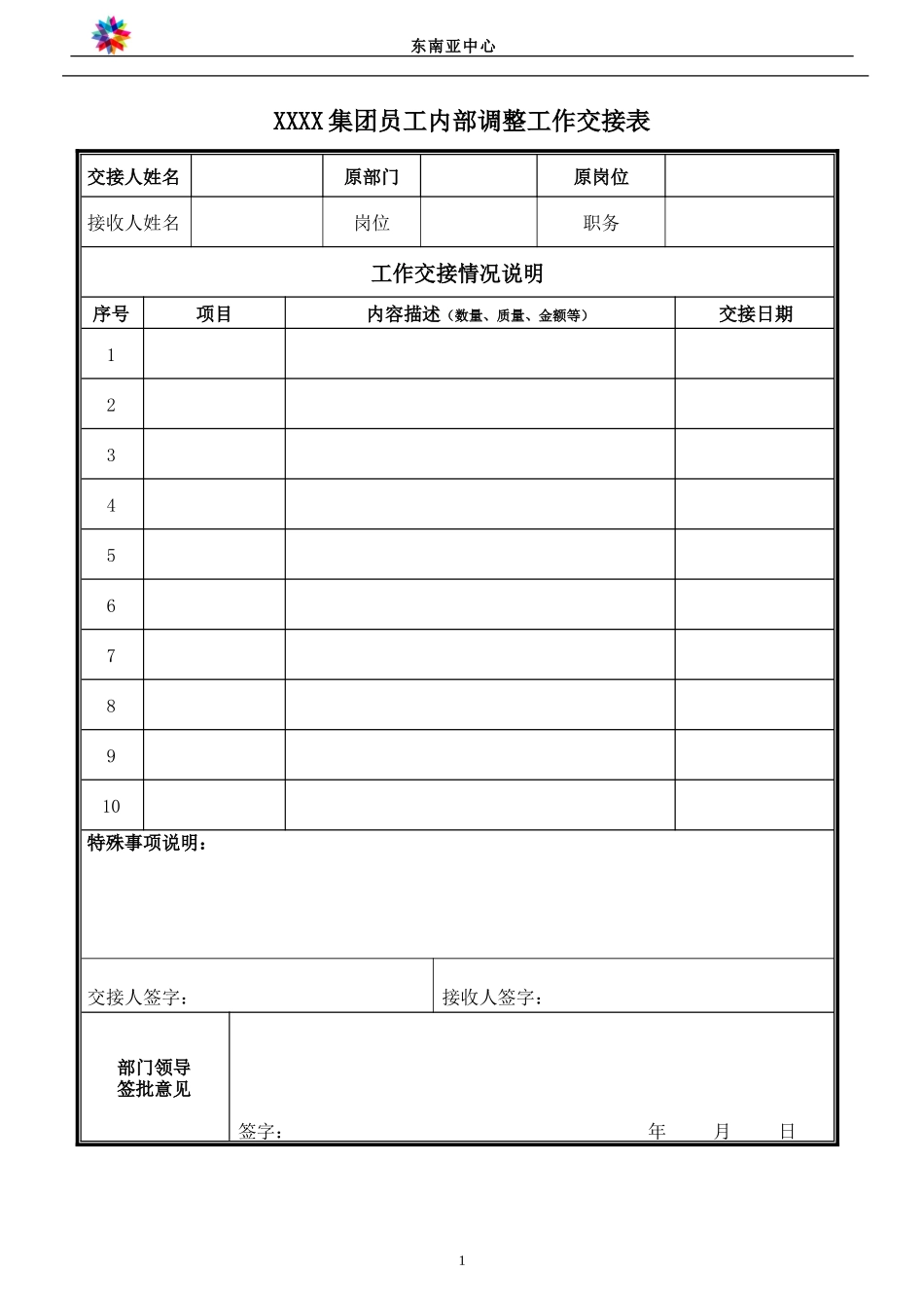 2025年人力资源制度：调动员工工作交接表.doc_第1页