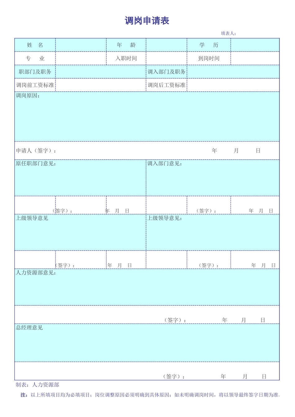 2025年人力资源制度：调岗申请表.xls_第1页