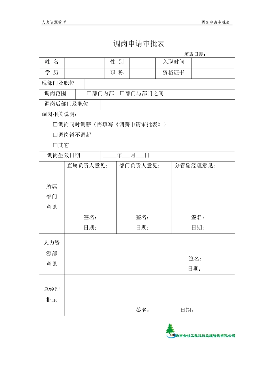 2025年人力资源制度：调岗申请审批表.docx_第1页