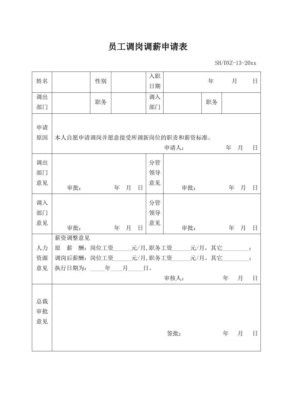 2025年人力资源制度：员工调岗调薪申请表.docx_第1页