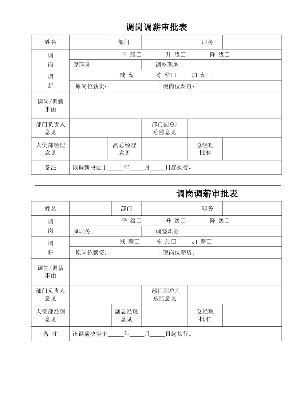 2025年人力资源制度：员工调岗调薪审批表.doc_第1页