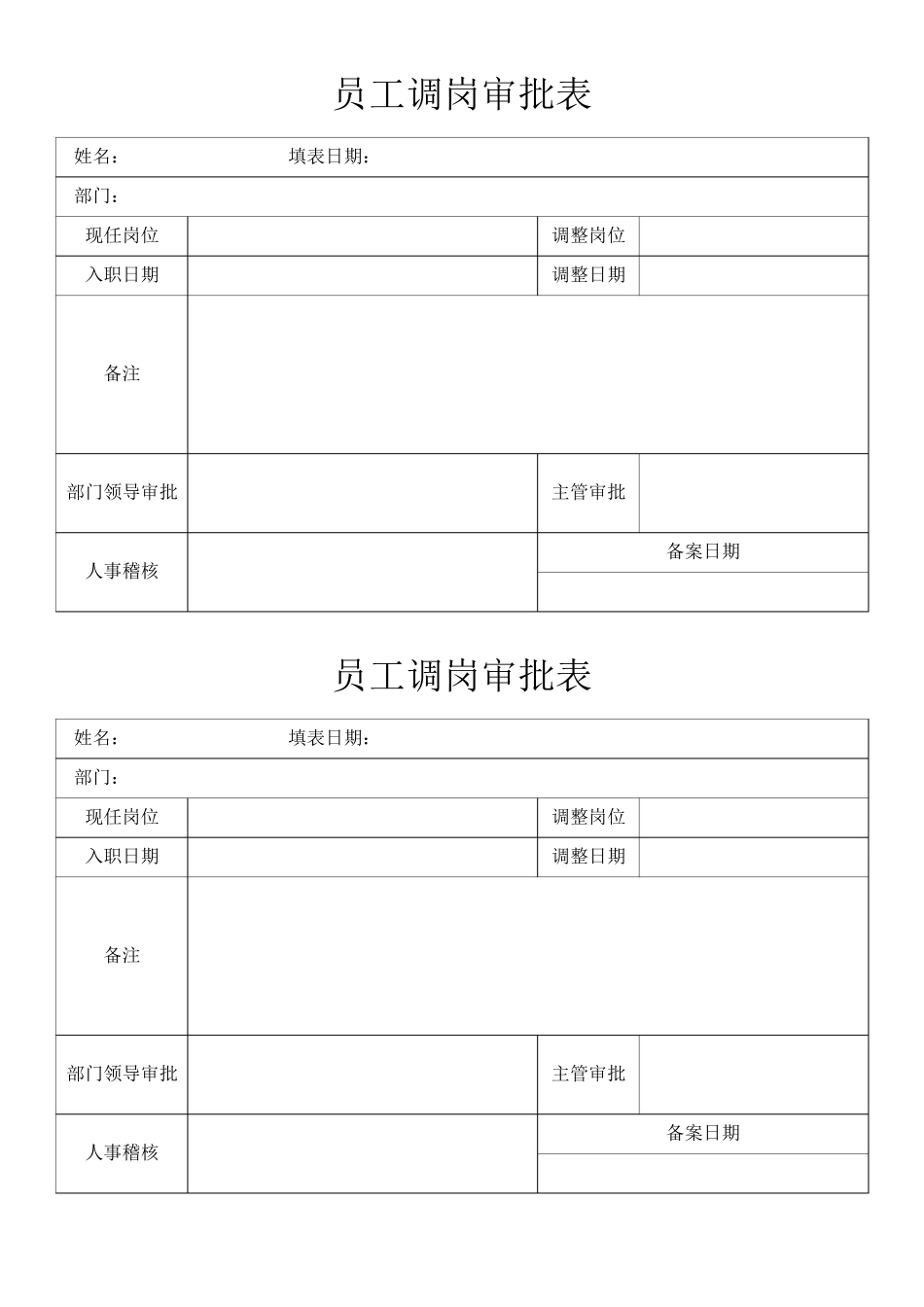 2025年人力资源制度：员工调岗审批表.docx_第1页