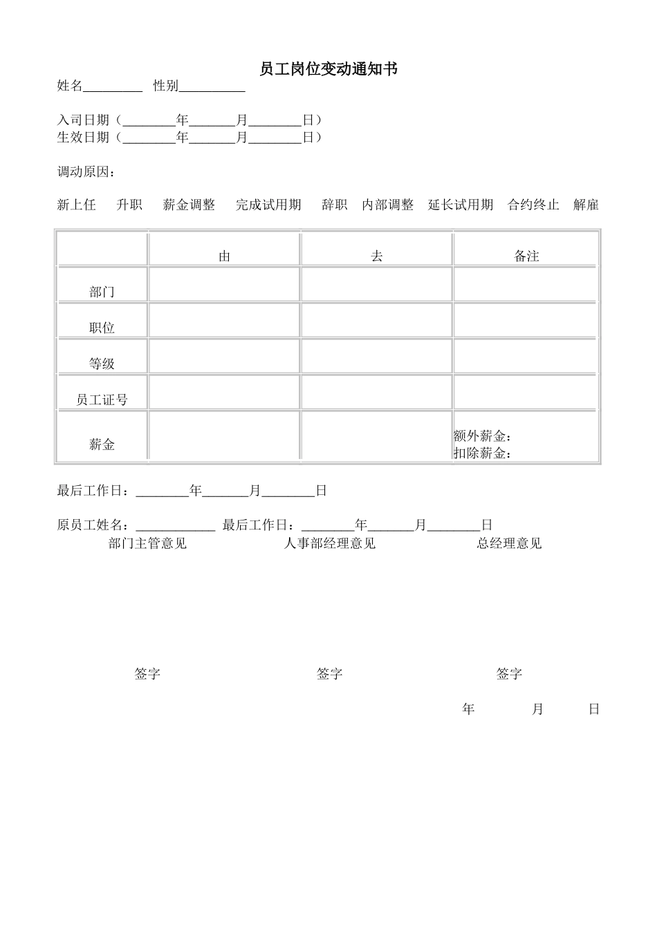 2025年人力资源制度：员工岗位变动通知书.doc_第1页