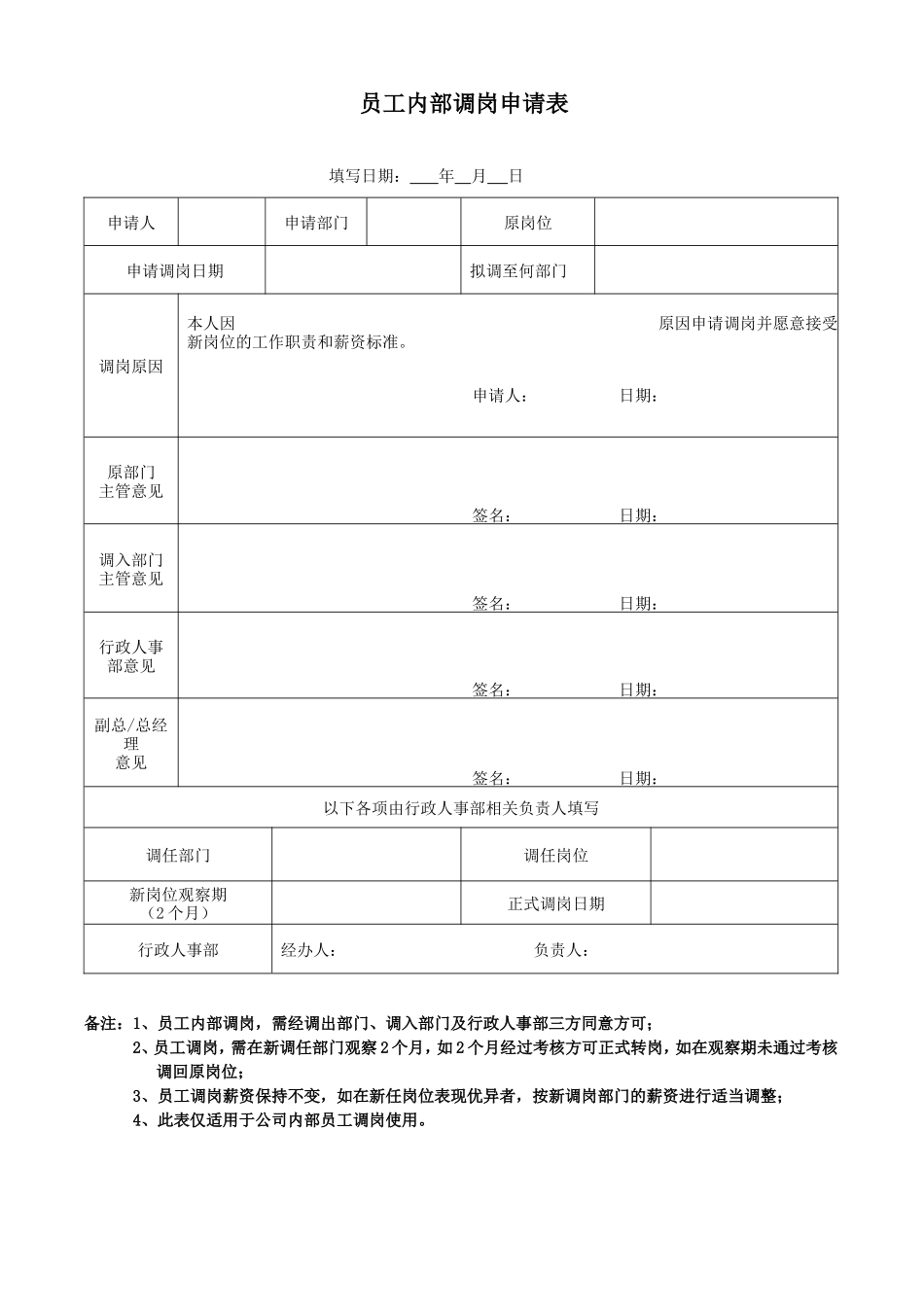 2025年人力资源制度：员工内部调岗申请表.doc_第1页