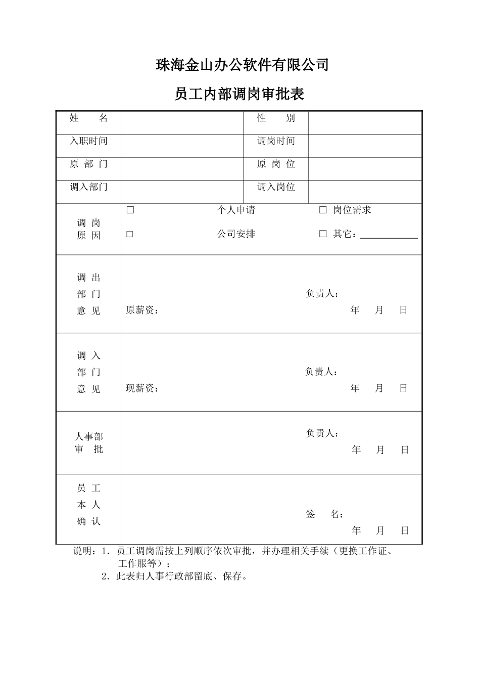 2025年人力资源制度：员工内部调岗审批表.doc_第1页