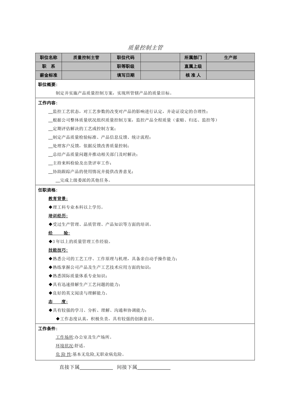 2025年人力资源制度：质量控制主管岗位职责.doc_第1页