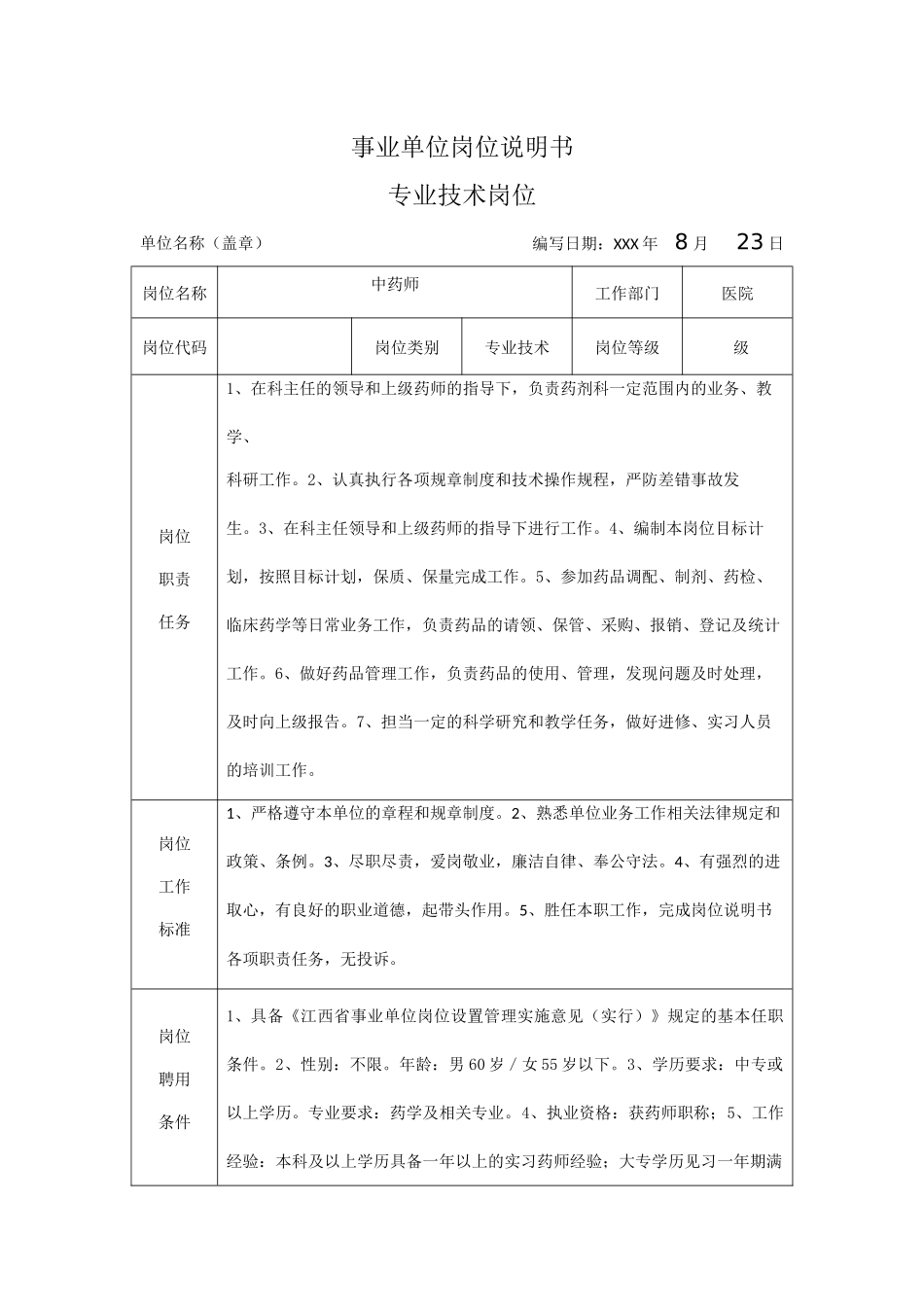 2025年人力资源制度：中药师岗位说明书.docx_第1页