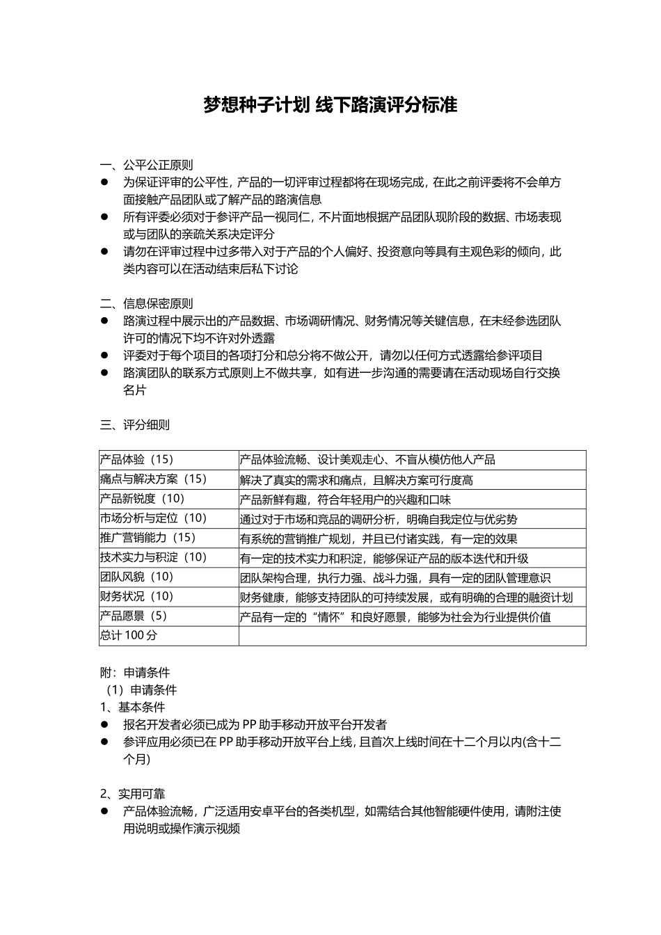 2025年销售技巧培训：梦想种子计划 线下路演评分标准.doc_第1页