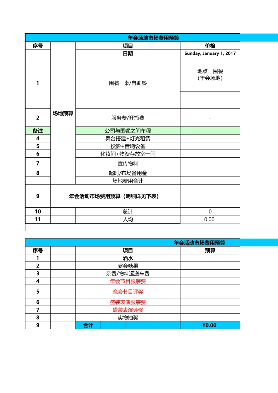 2025年销售技巧培训：年会预算安排模板01.xls_第1页