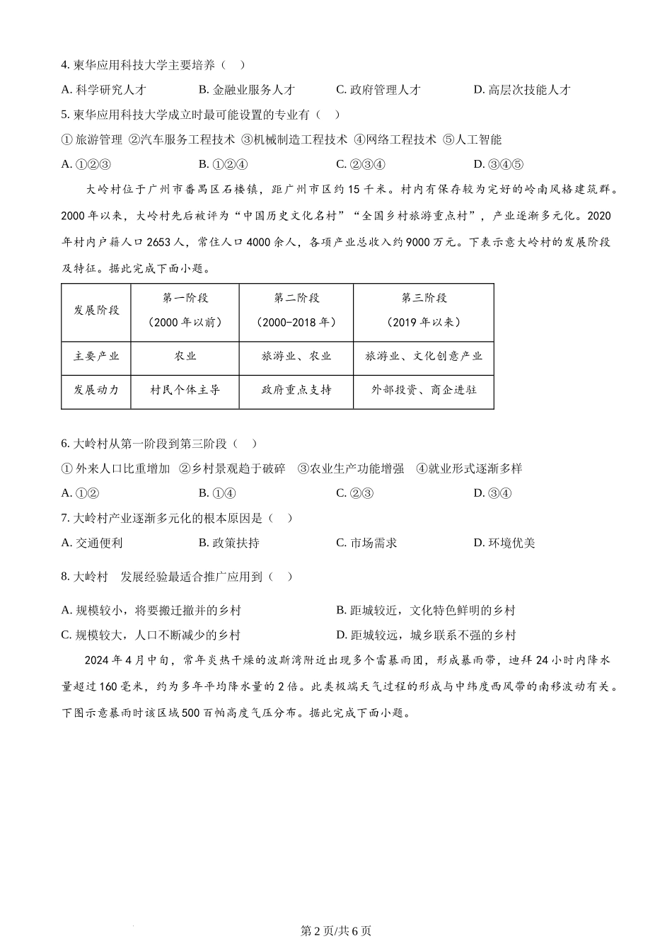 (官方发布)2024年高考地理真题（甘肃）（空白卷）.docx_第2页