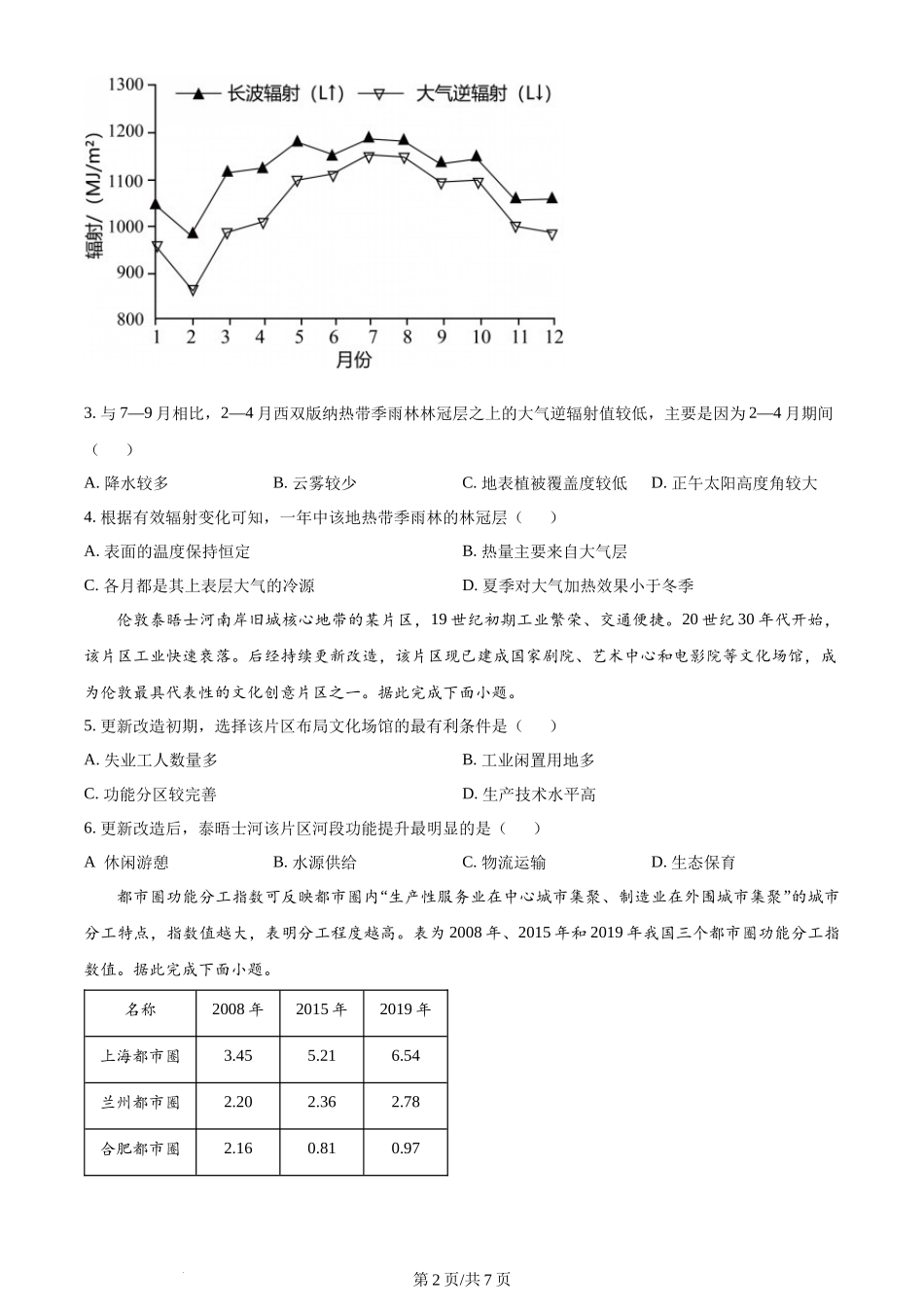 (官方发布)2024年高考地理真题（广东）（空白卷）.docx_第2页