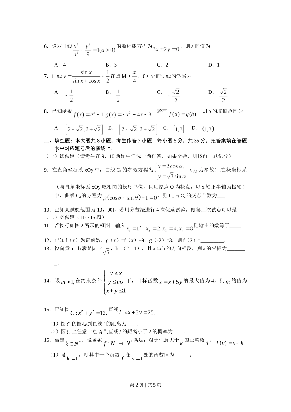 （官方发布）2011年高考数学真题（文）（湖南）（空白卷）.doc_第2页