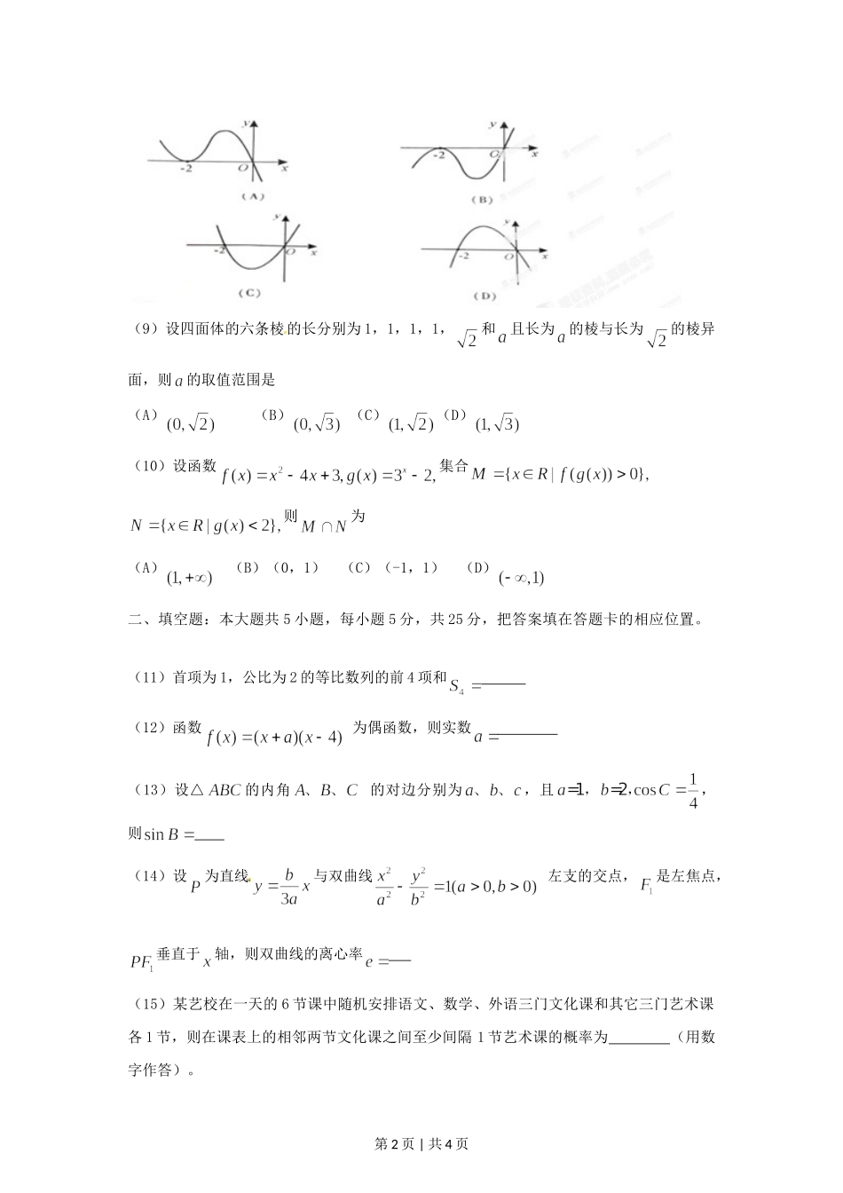 （官方发布）2012年高考数学真题（文）（重庆）（空白卷）.doc_第2页