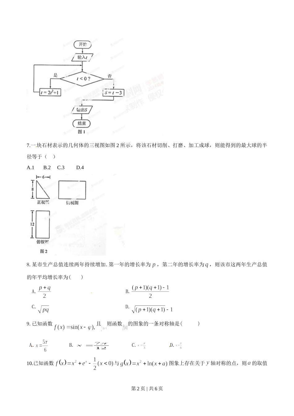 （官方发布）2014年高考数学真题（理）（湖南）（空白卷）.doc_第2页