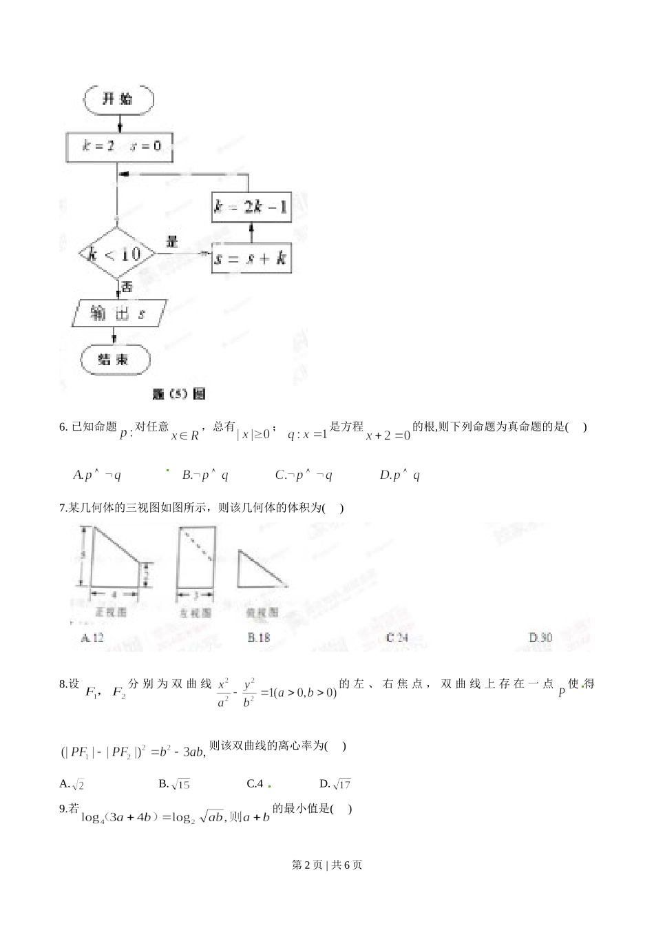 （官方发布）2014年高考数学真题（文）（重庆）（空白卷）.doc_第2页