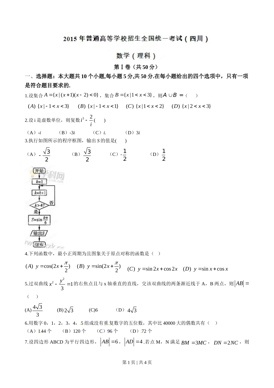 （官方发布）2015年高考数学真题（理）（四川）（空白卷）.doc_第1页