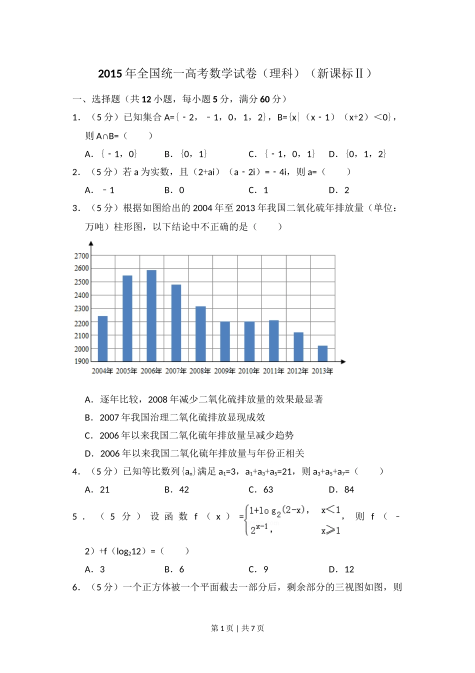 （官方发布）2015年高考数学真题（理）（新课标Ⅱ）（空白卷）.doc_第1页