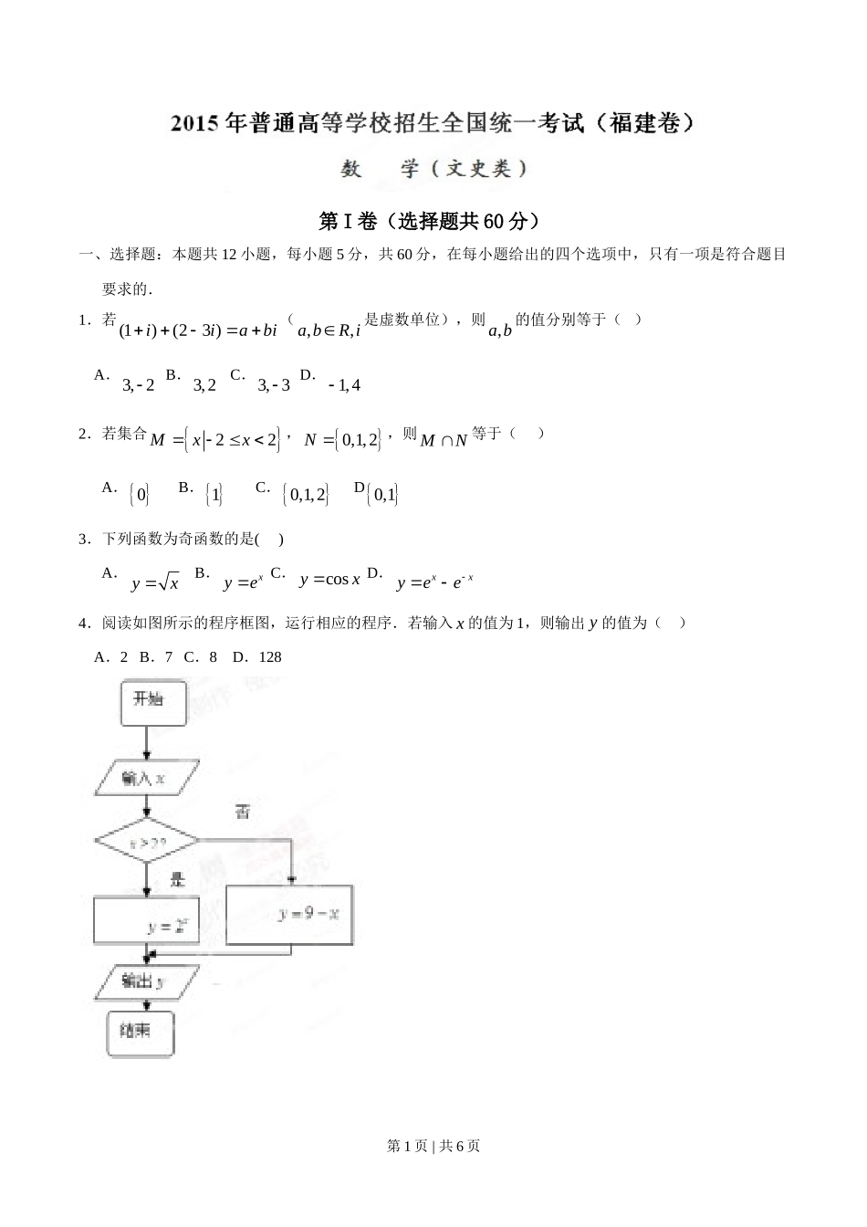 （官方发布）2015年高考数学真题（文）（福建）（空白卷）.doc_第1页