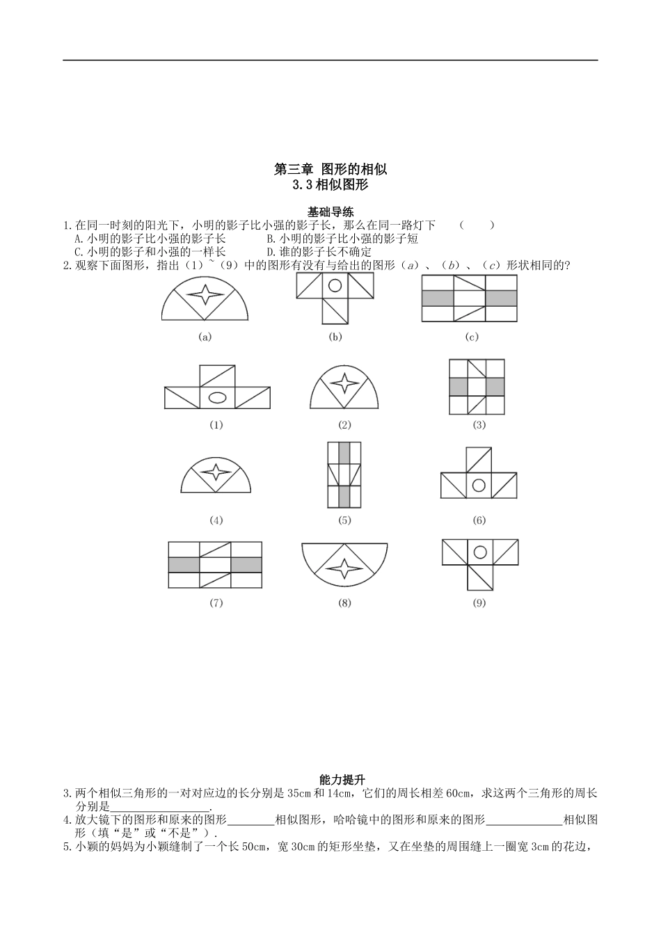 【湘教版数学九年级上册课课练】3.3  相似图形.doc_第1页