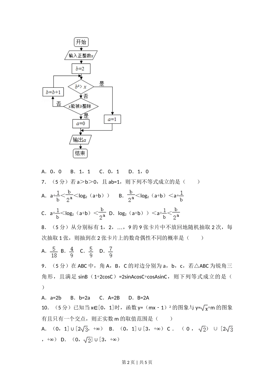 （官方发布）2017年高考数学真题（理）（山东）（空白卷）.doc_第2页