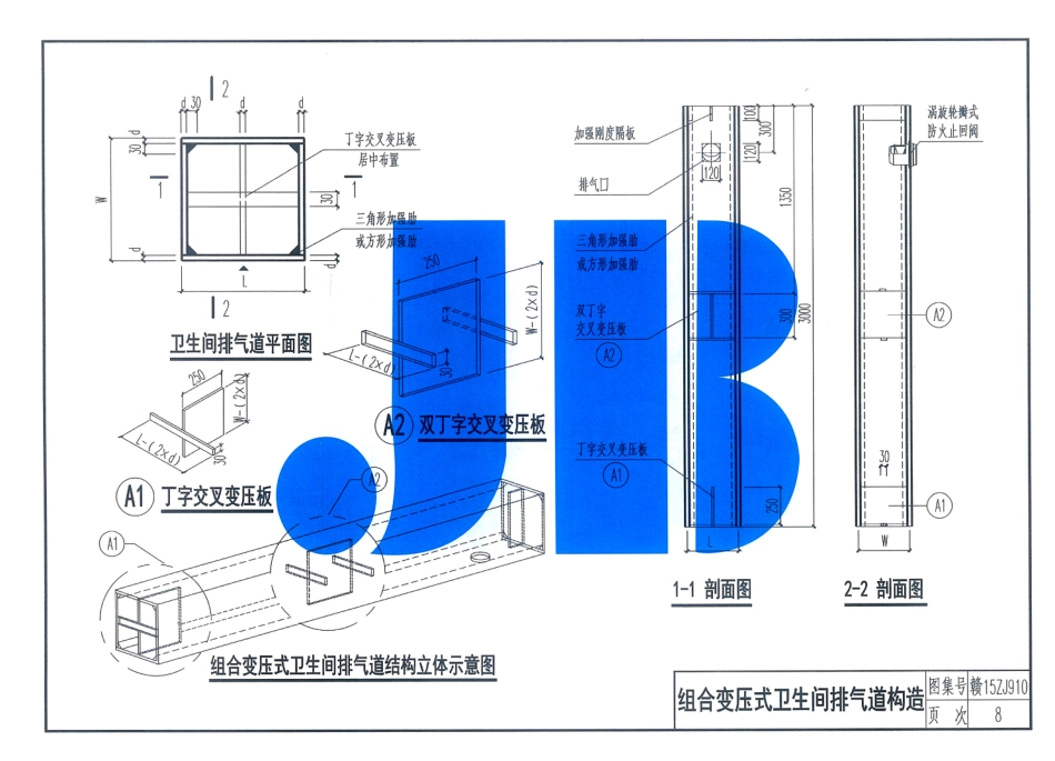 赣15ZJ910住宅厨卫组合变压式耐火排烟气道-江西省建筑标准设计图集_8-14.pdf_第3页