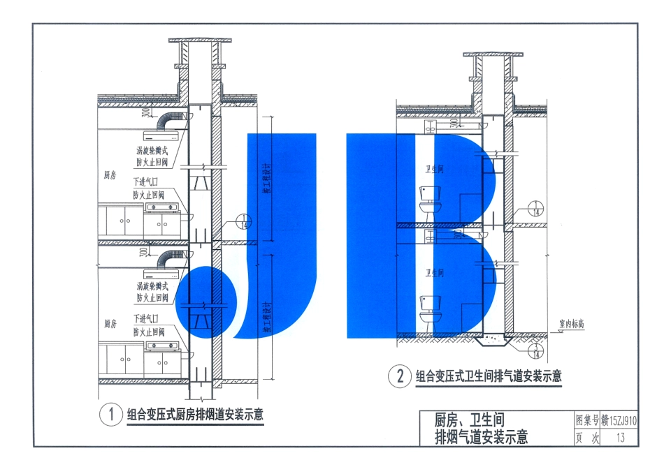 赣15ZJ910住宅厨卫组合变压式耐火排烟气道-江西省建筑标准设计图集_15-21.pdf_第1页