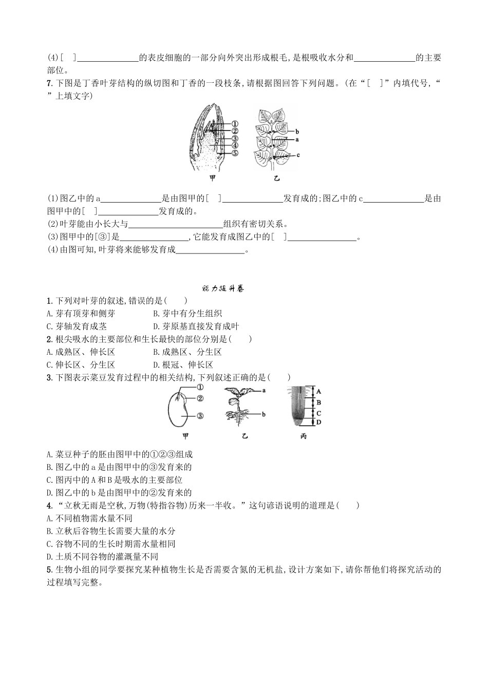 【人教版生物七年级上册课时检测卷】3.2.2 植株的生长.doc_第2页