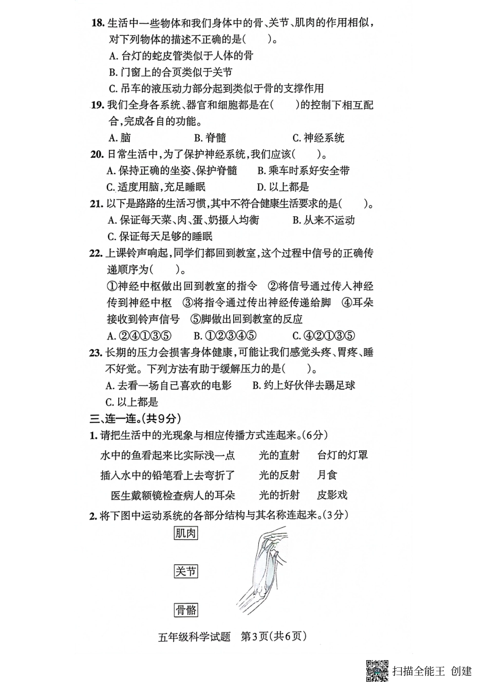 山东省滨州市滨城区县2021-2022学年五年级上学期期末考试科学试题及答案（教科版）.pdf_第3页