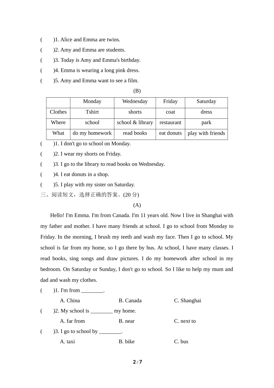 【冀教版英语4年级上册专项突破卷】阅读专项突破卷.doc_第2页