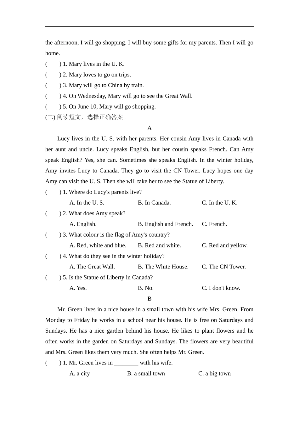 【冀教版英语5年级上册专项突破卷】补全对话、完形与阅读.doc_第3页