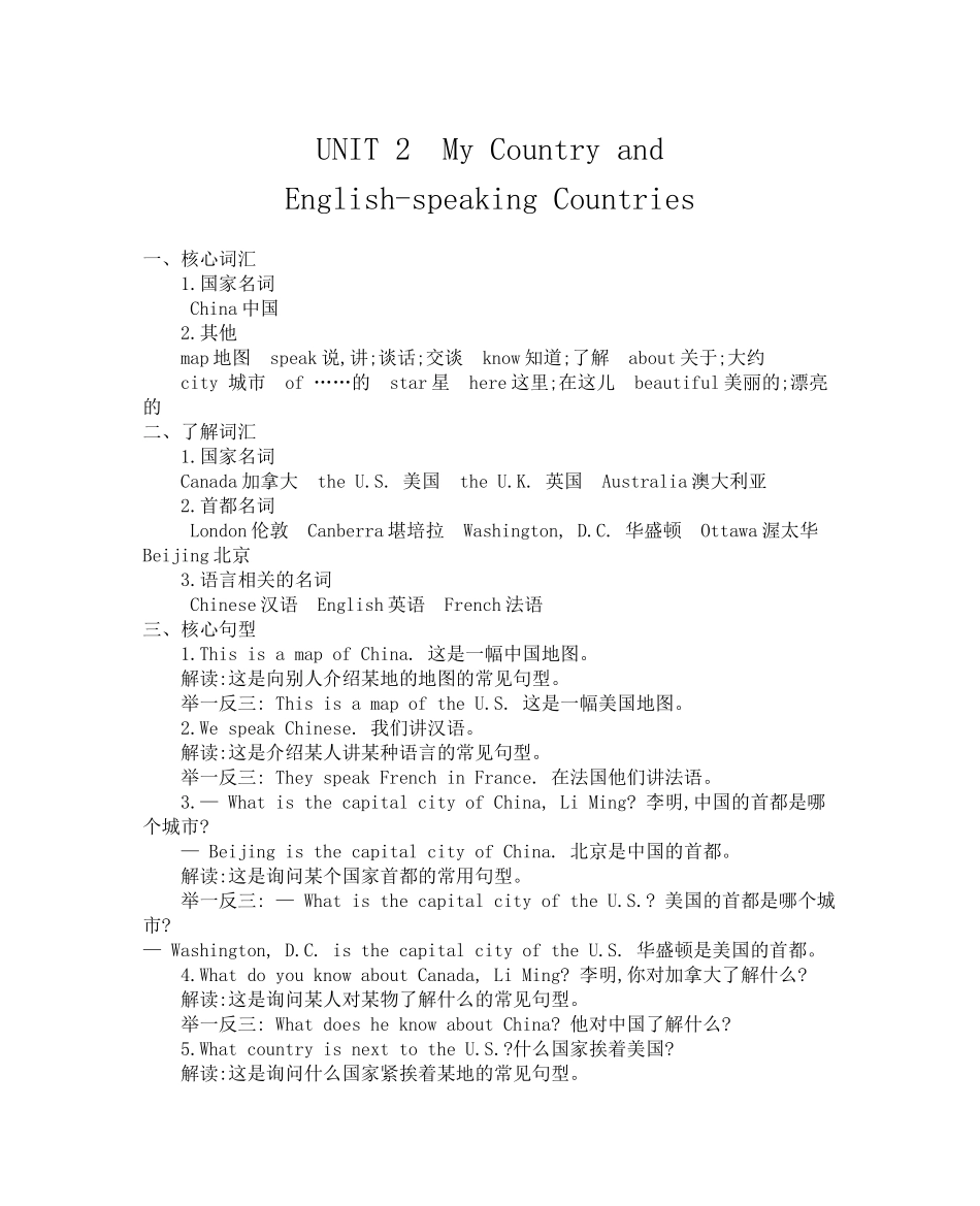 【冀教版英语五年级上册】 Unit 2 知识清单.docx_第1页