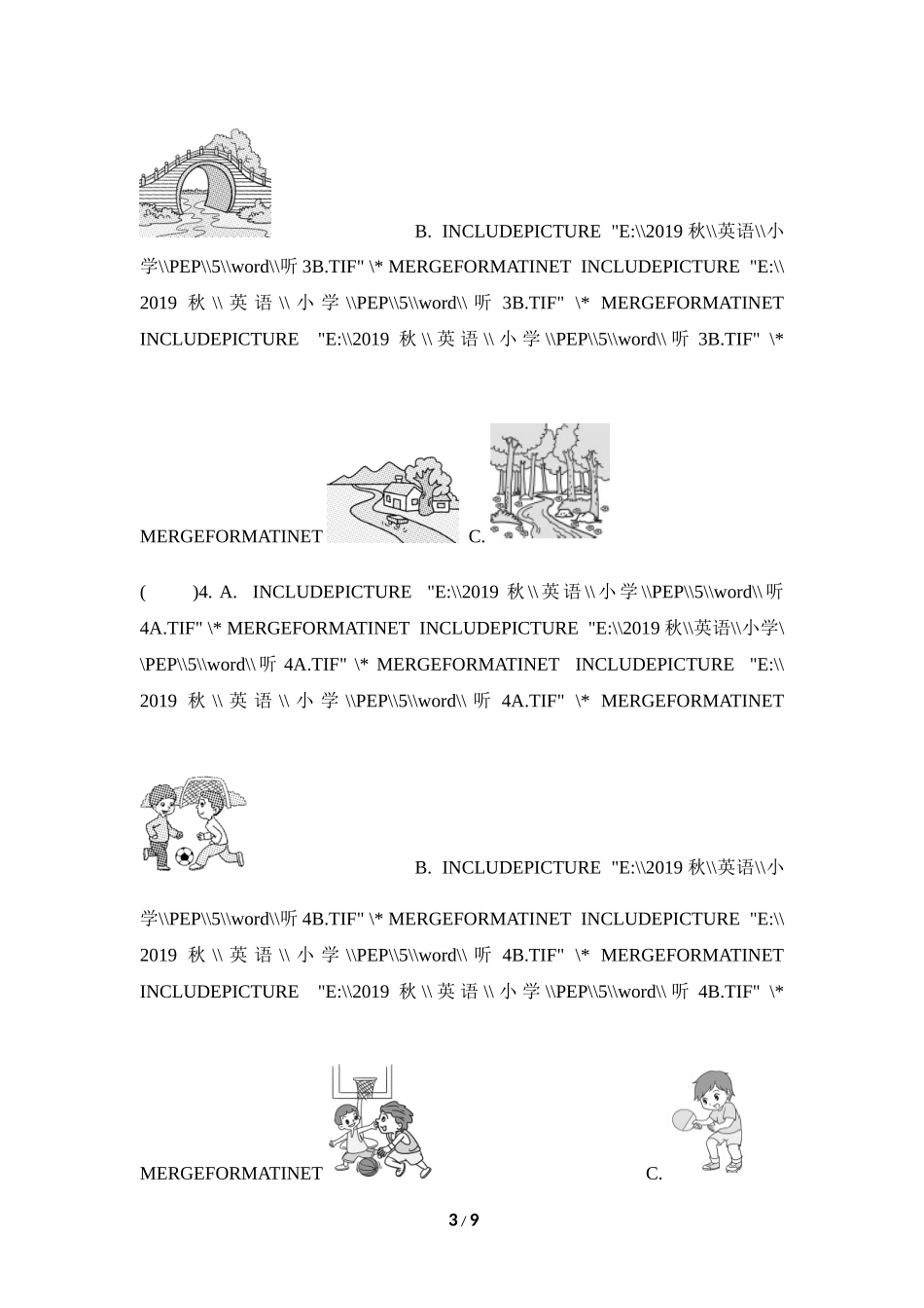 【人教版英语小学五年级上册】听力专项一.doc_第3页