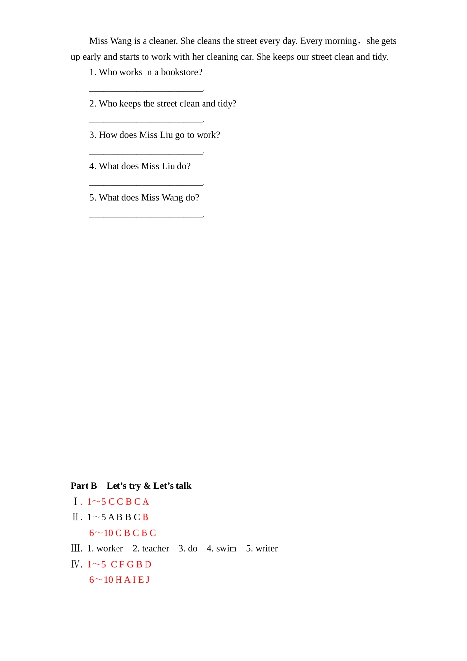 【人教PEP版英语小学6年级上册】英语Unit5《 what does he do》课时训练（含答案） (2).doc_第3页