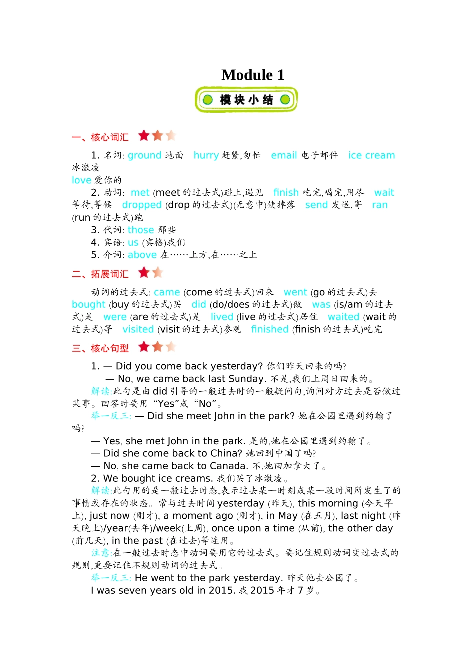 【外研版英语小学五年级上册】Module 1  知识清单.docx_第1页