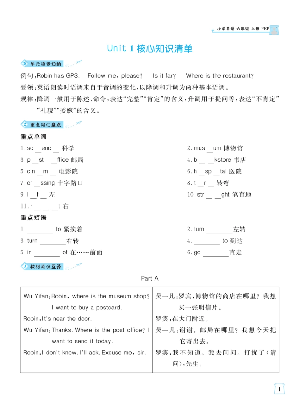 人教版英语6年级上册一起梳理单元知识点.pdf_第1页