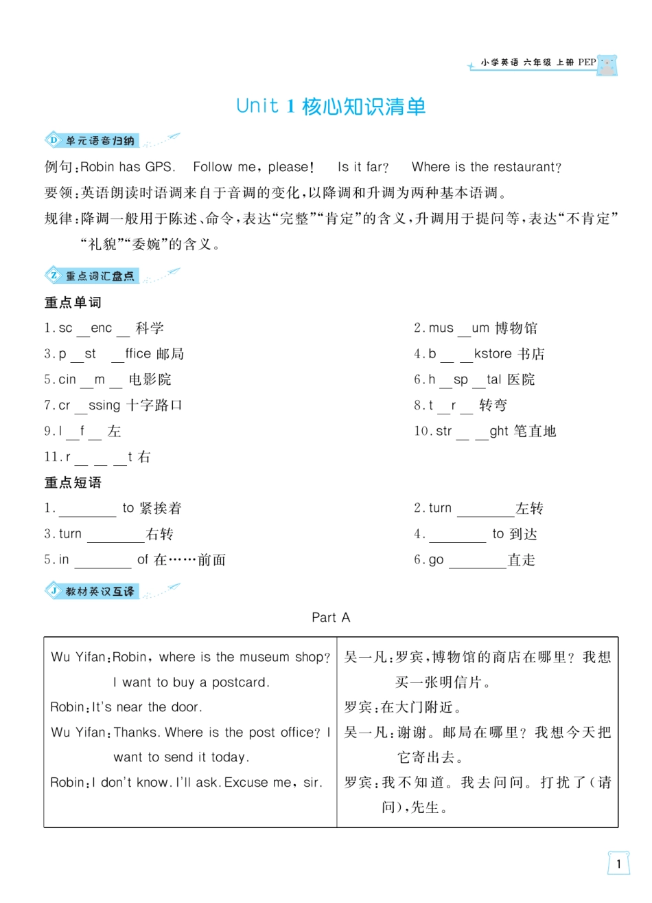 人教版英语六年级上册一起梳理单元知识.pdf_第1页